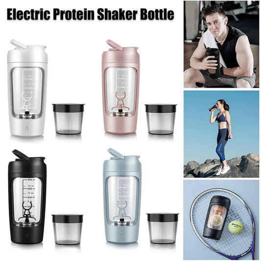 500Ml Electric Protein Shaker Cup with Powder Storage Container Mixer Cup Gym Sport Water Bottles with Wire Whisk Ball Drinkware